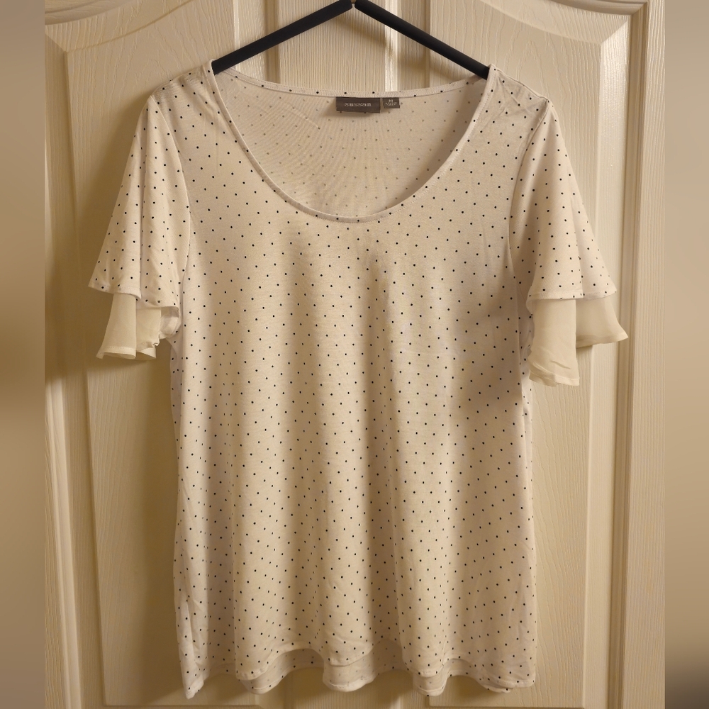 Sussan Elegant White Polka Dot Women's Top